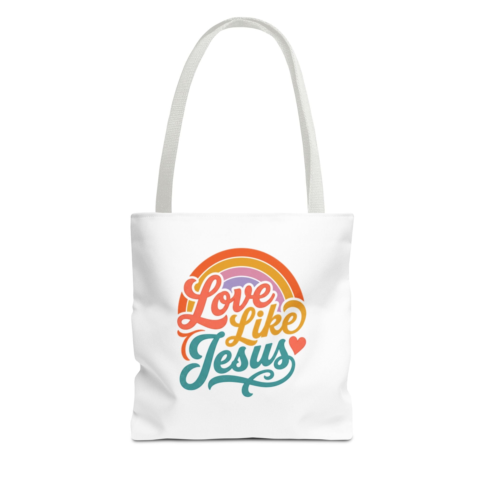 Love Like Jesus Tote Bag — Retro Rainbow Christian Canvas Tote