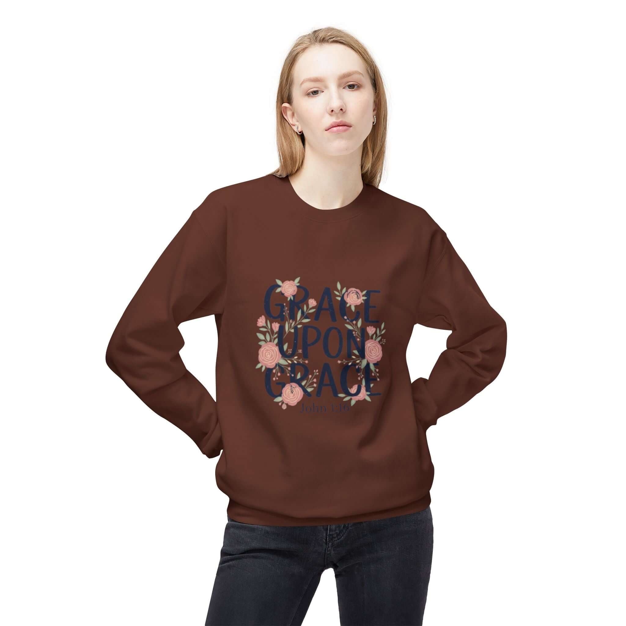 Grace Upon Grace Floral Sweatshirt — Women's Inspirational Floral Crewneck