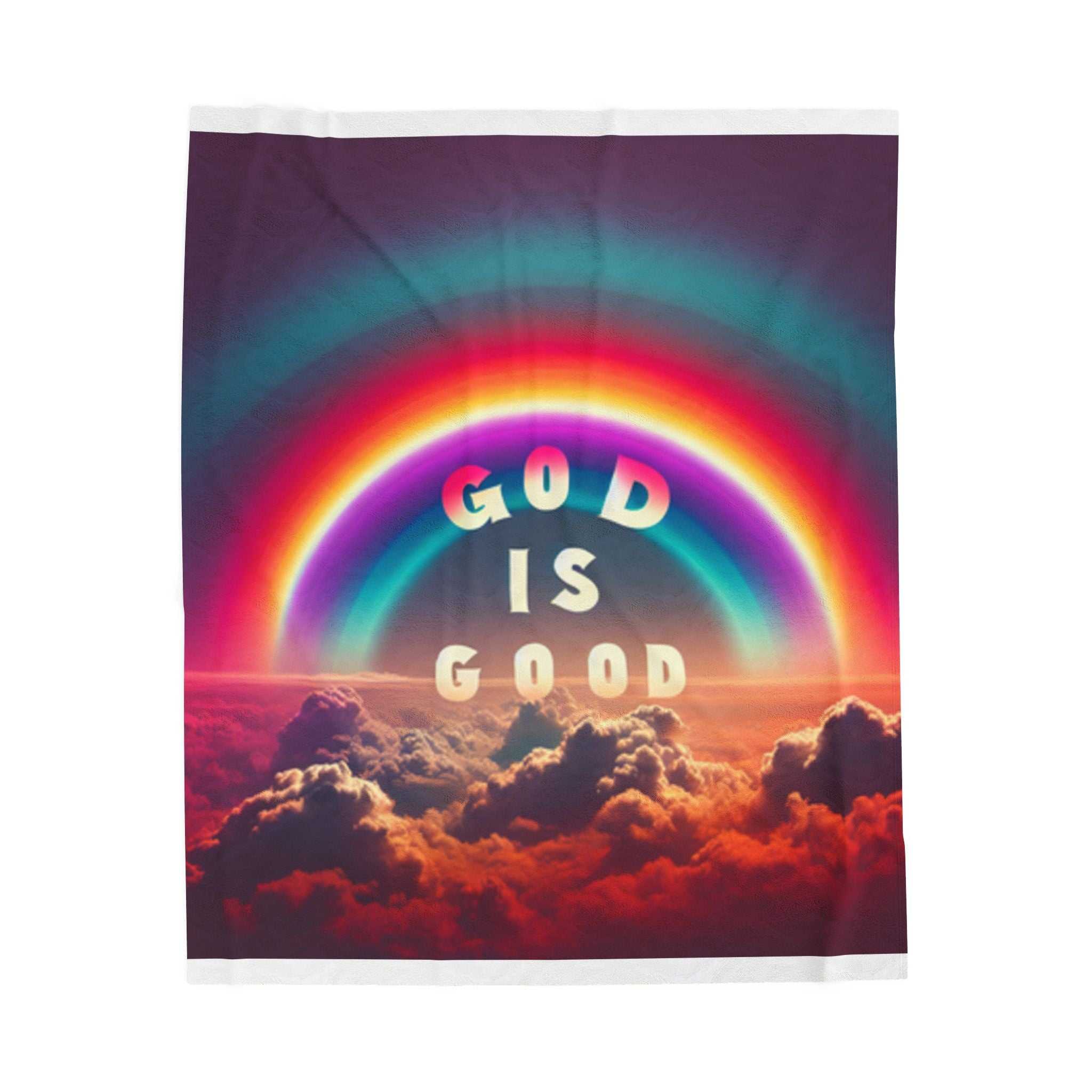 God is Good Rainbow colorful plush velveteen blanket with inspirational design