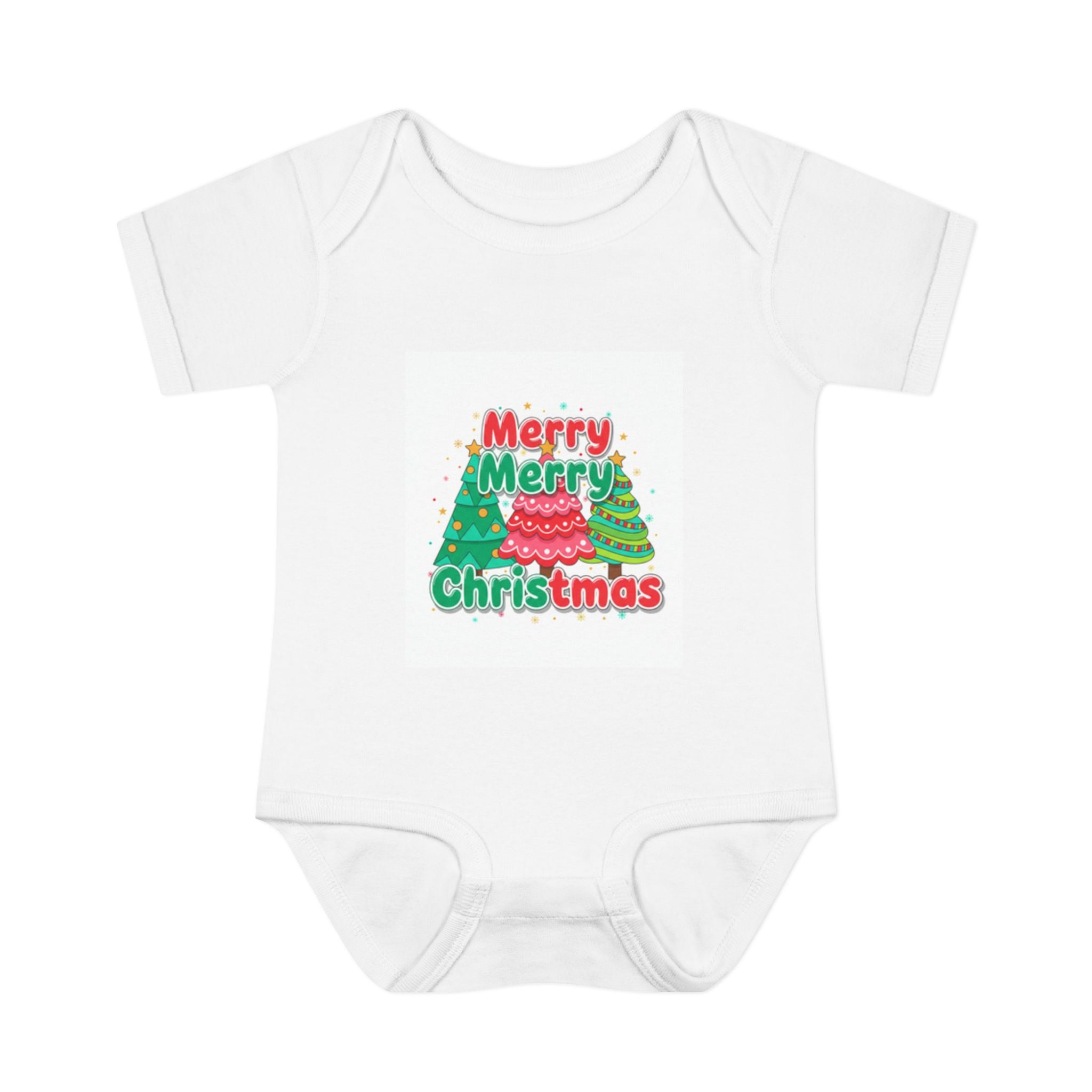 Infant Bodysuit — "Merry Merry Christmas Tree" Holiday Onesie white