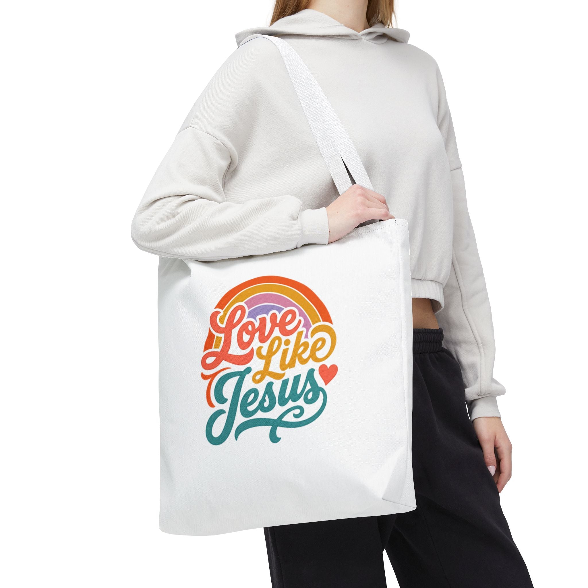 Love Like Jesus Tote Bag — Retro Rainbow Christian Canvas Tote - faithcovenant