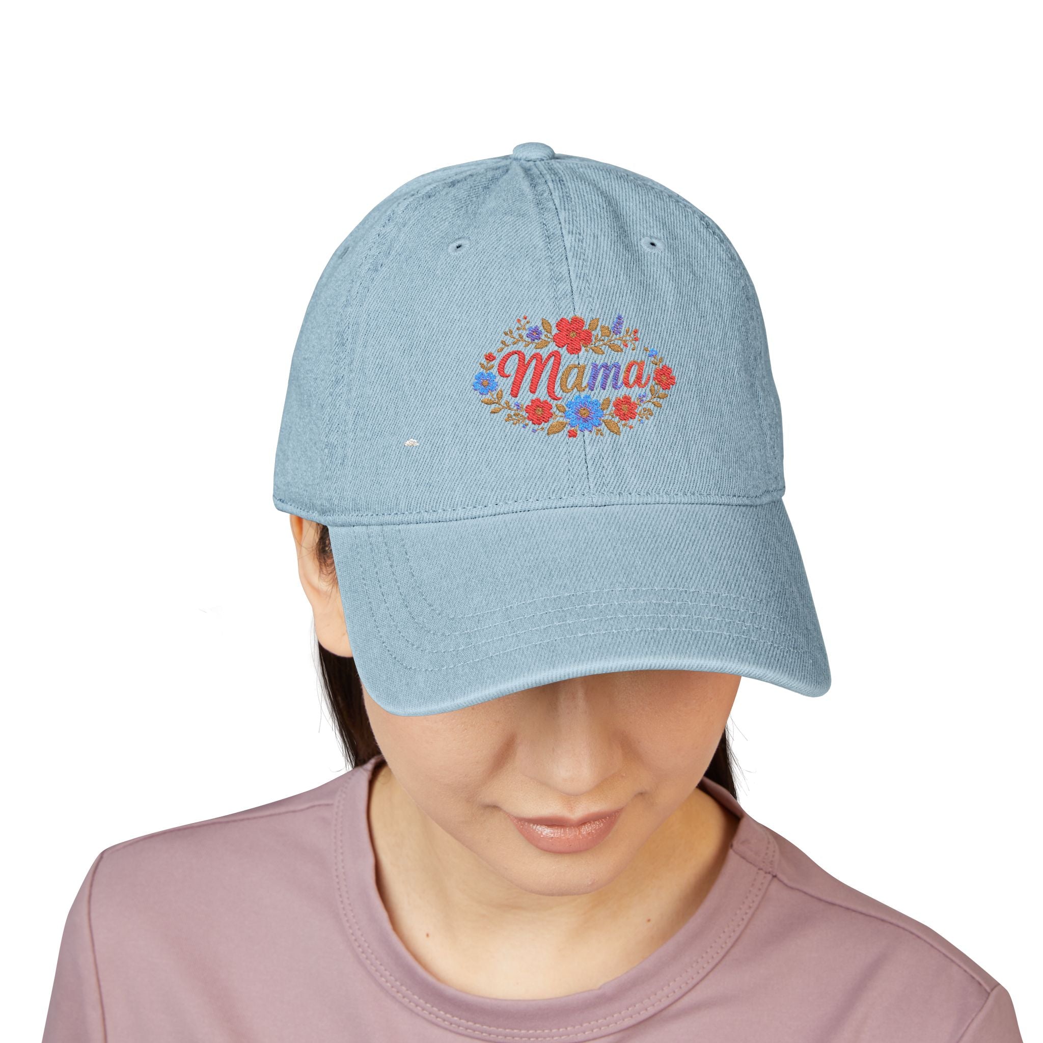 Mama Floral Embroidered Denim Hat — Cute Mom Baseball Cap, Mother’s Day Gift