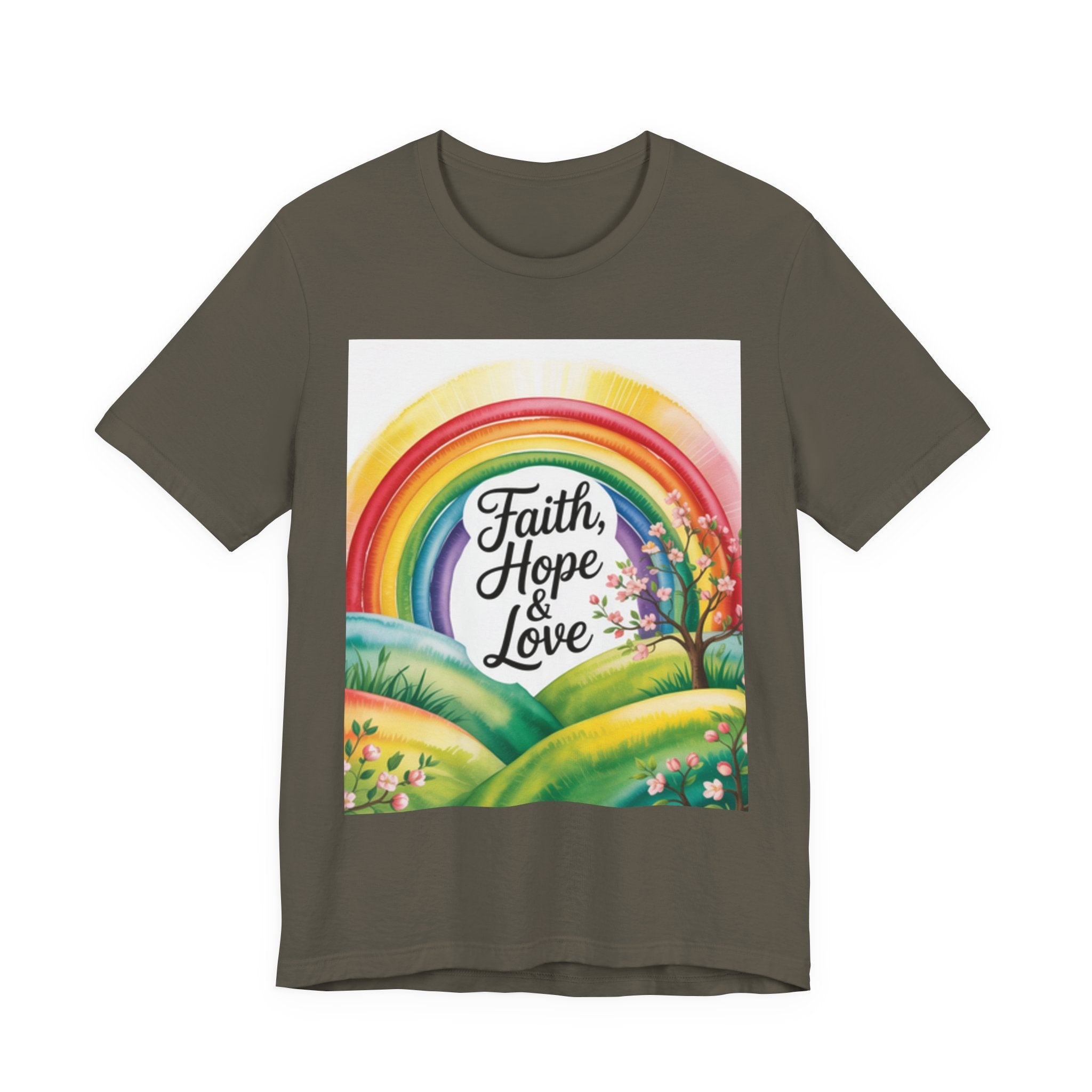 Faith, Hope & Love, Rainbow Graphic Tee, Faith Shirt Printify