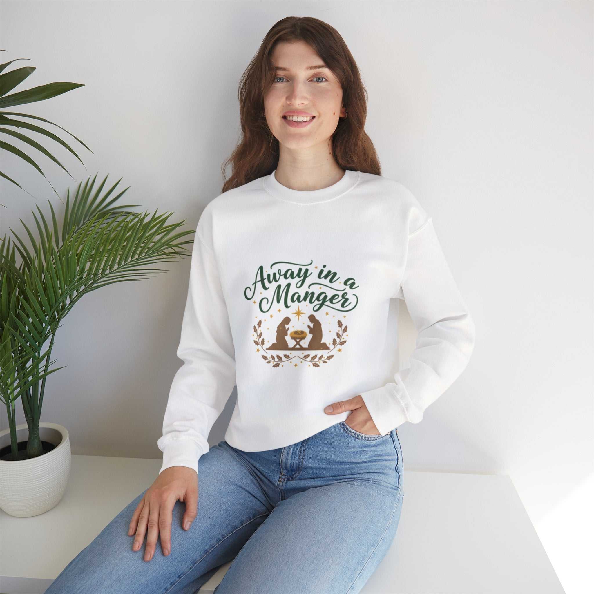 christian sweatshirt — "Away in a Manger" Nativity Crewneck - faithcovenant