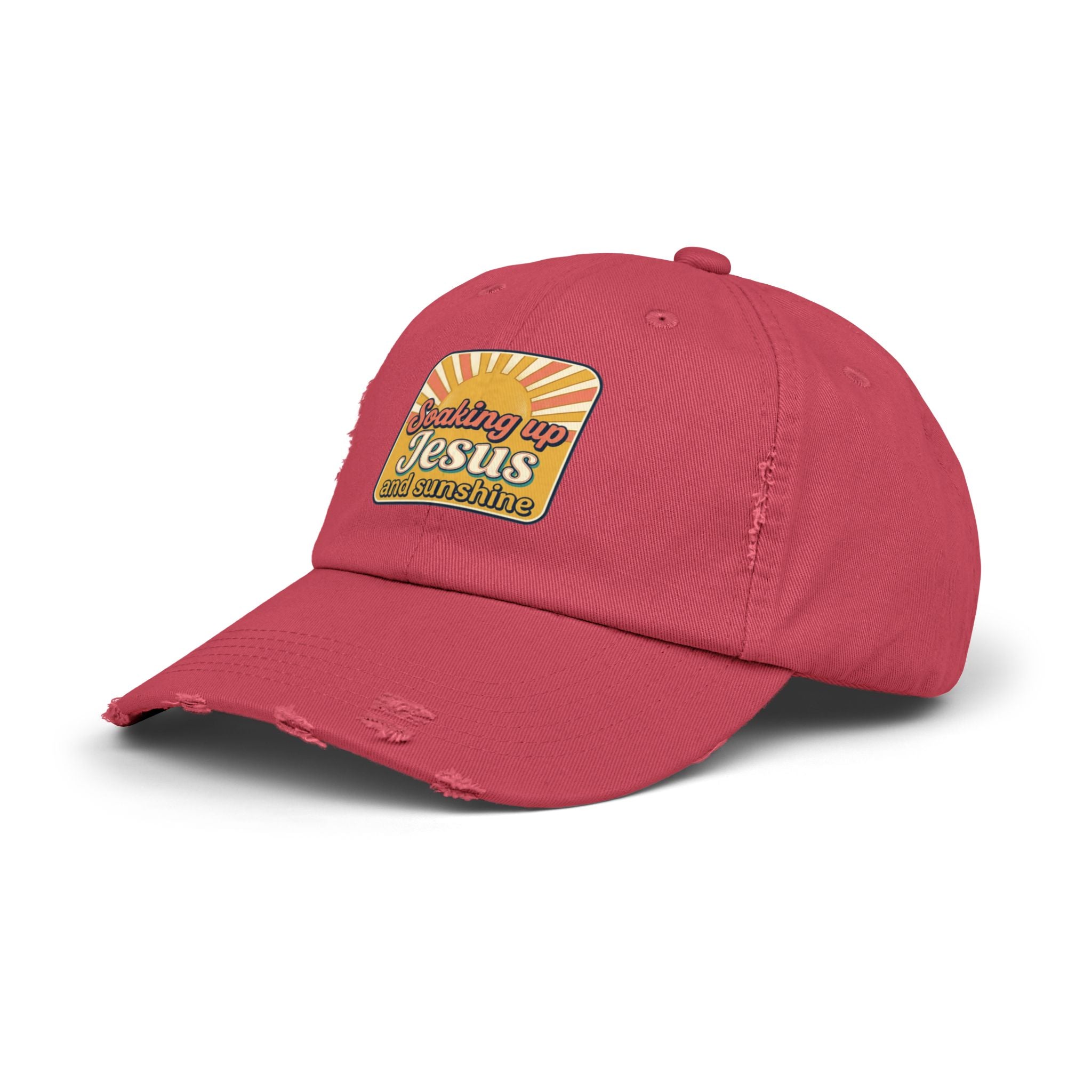Distressed Baseball Cap — “Soaking Up Jesus and Sunshine” Retro Faith Hat