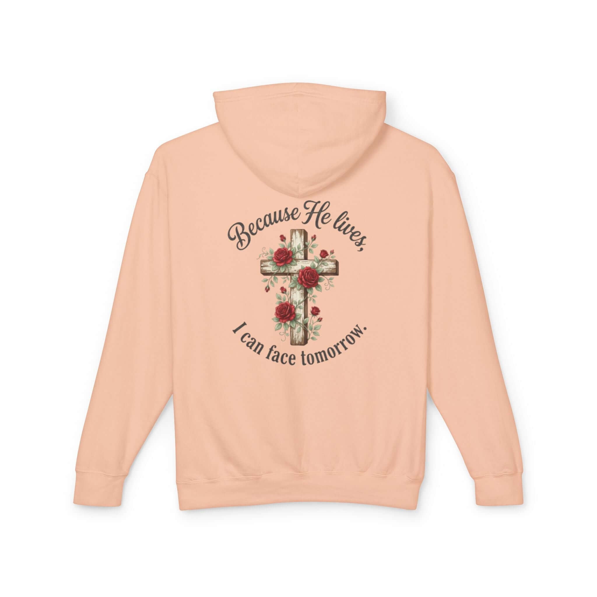 Christian sweatshirt featuring a Peach cross design, perfect for casual wear and expressing faith.