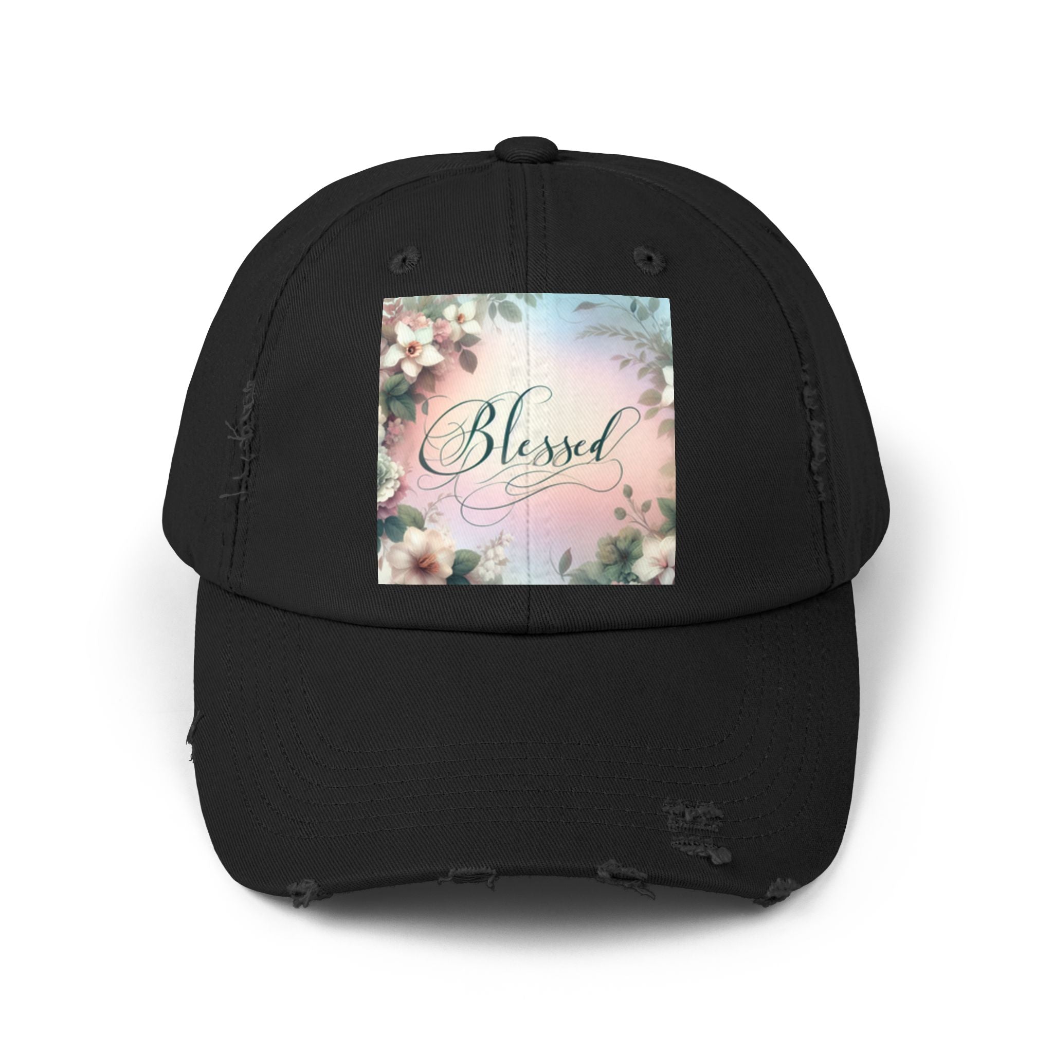 Blessed Distressed Cap, Floral Cap, Casual Wear