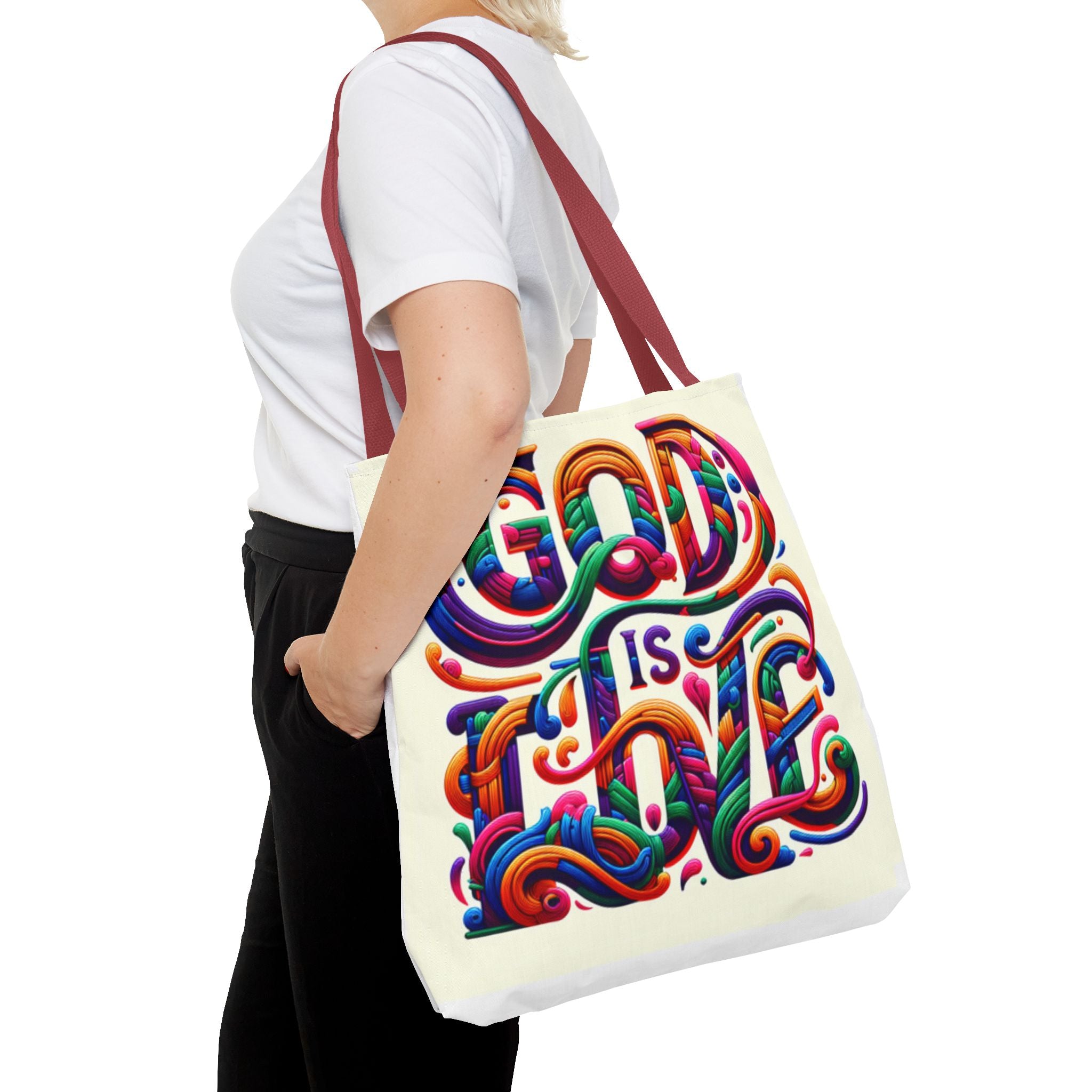 God is Love Colorful Tote Bag, Christian Tote, Faith Tote