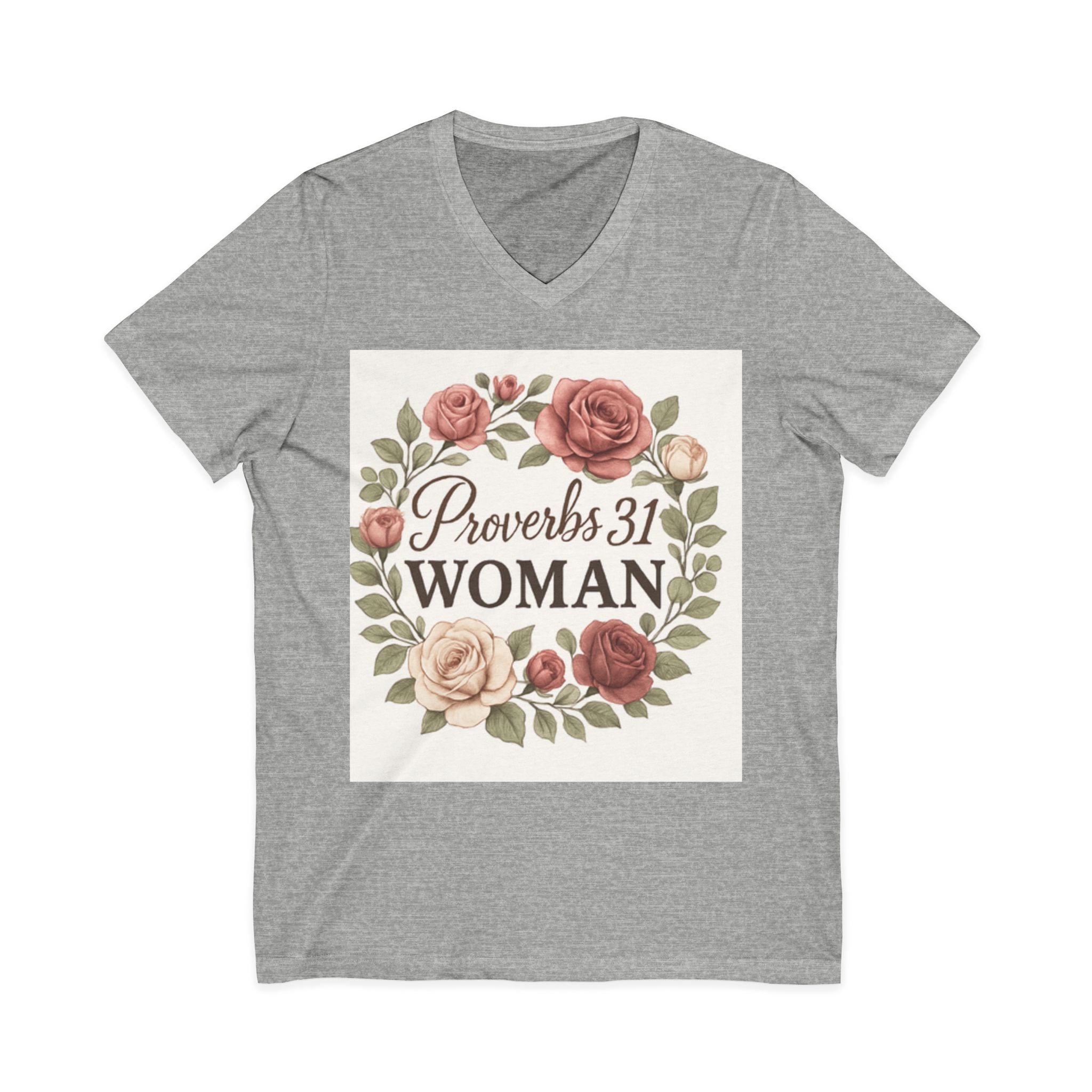 Proverbs 31 Woman V-Neck Tee, Floral Tee, Scripture Shirt