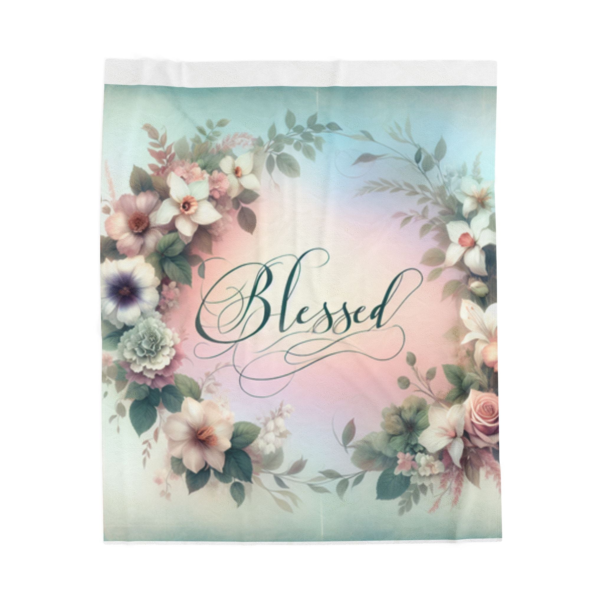 Blessed Plush Blanket Floral Decor Velveteen Plush