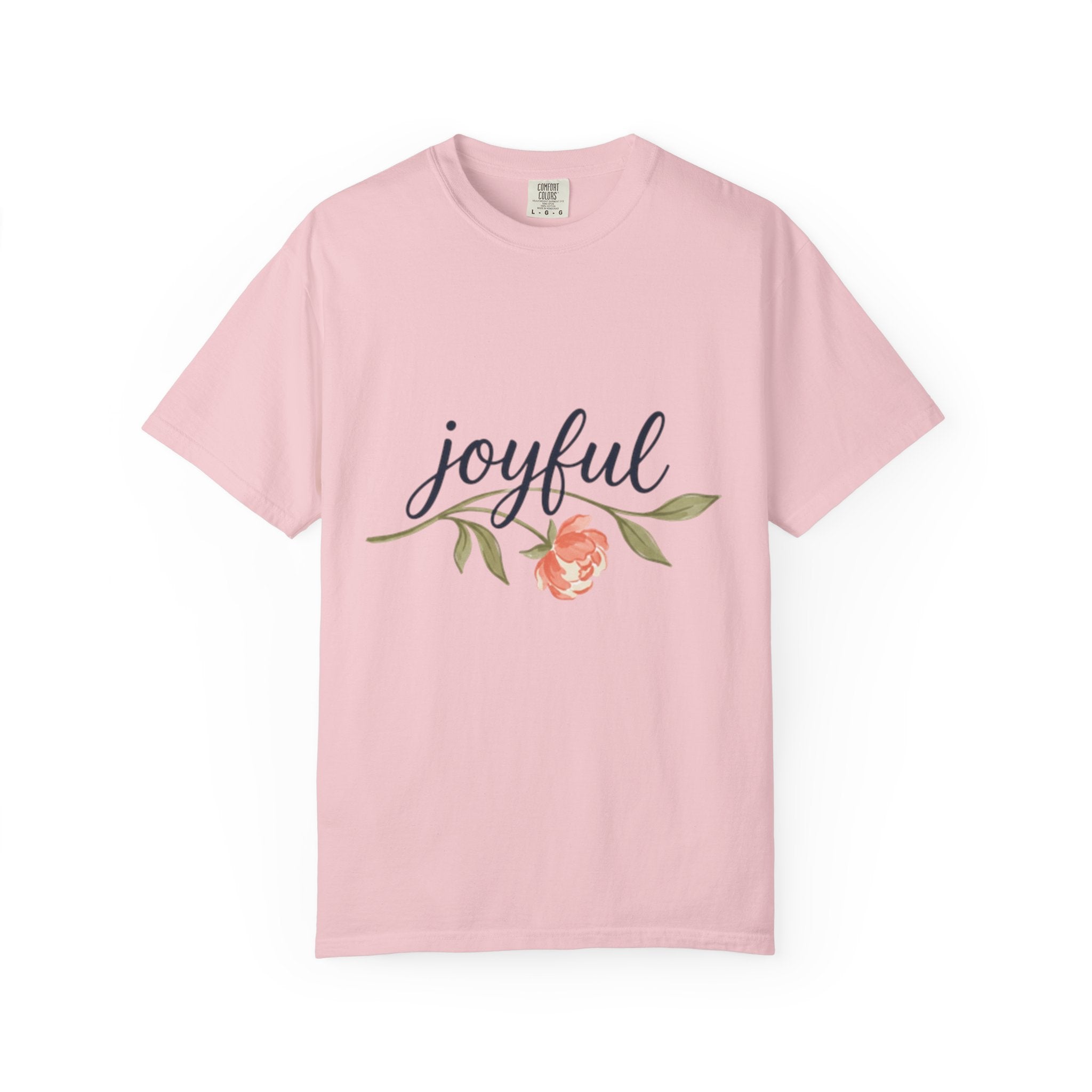 Joyful Flower T-Shirt for Women with pink color and floral design, perfect for adding positivity to your wardrobe.