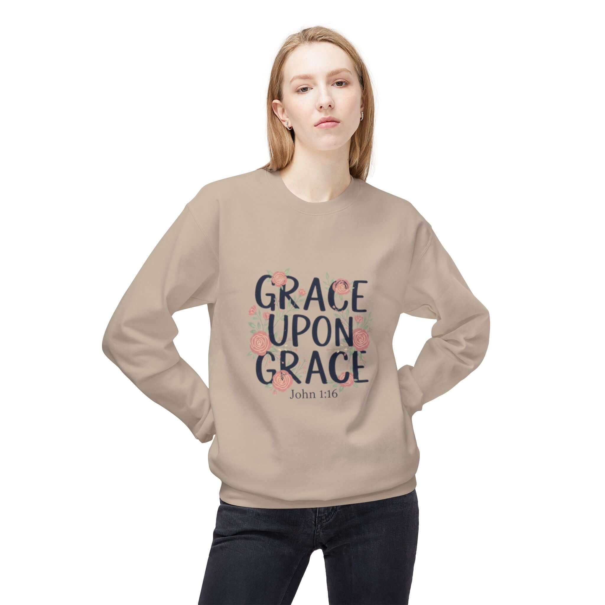 Grace Upon Grace Floral Sweatshirt — Women's Inspirational Floral Crewneck