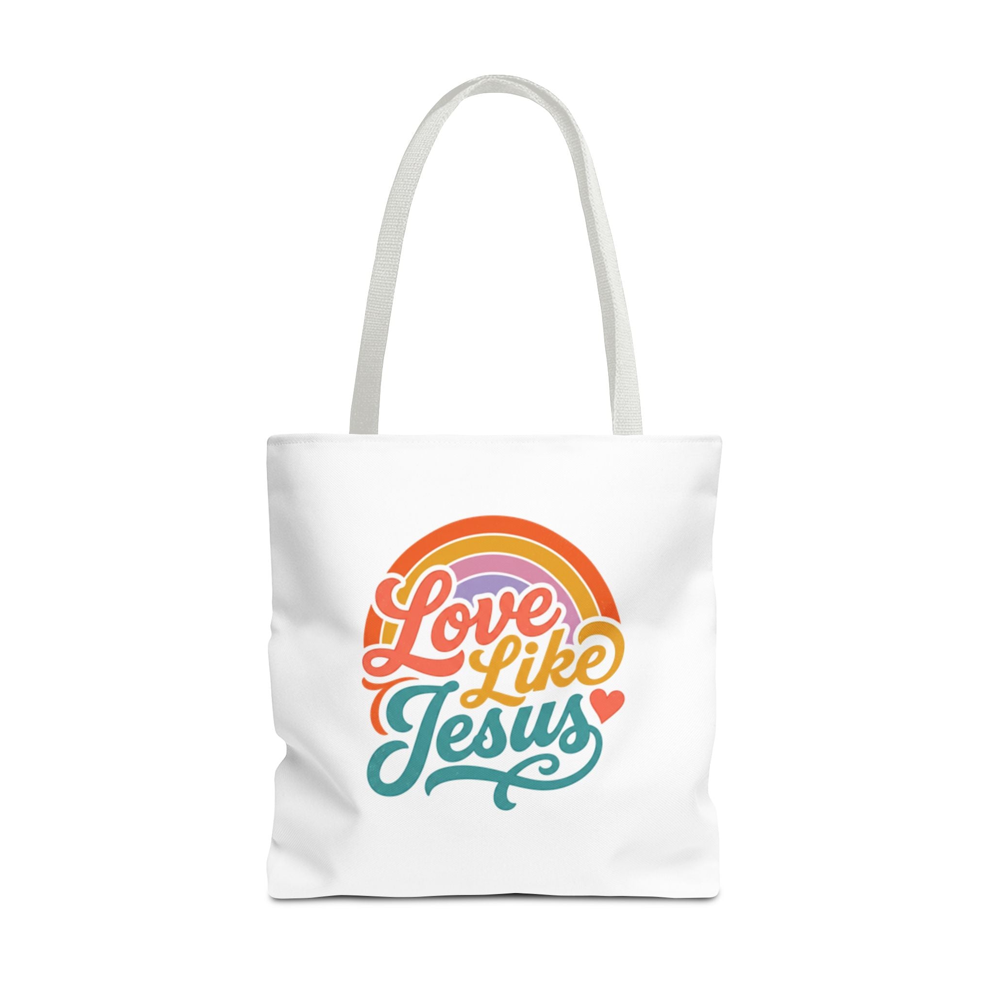 Love Like Jesus Tote Bag — Retro Rainbow Christian Canvas Tote