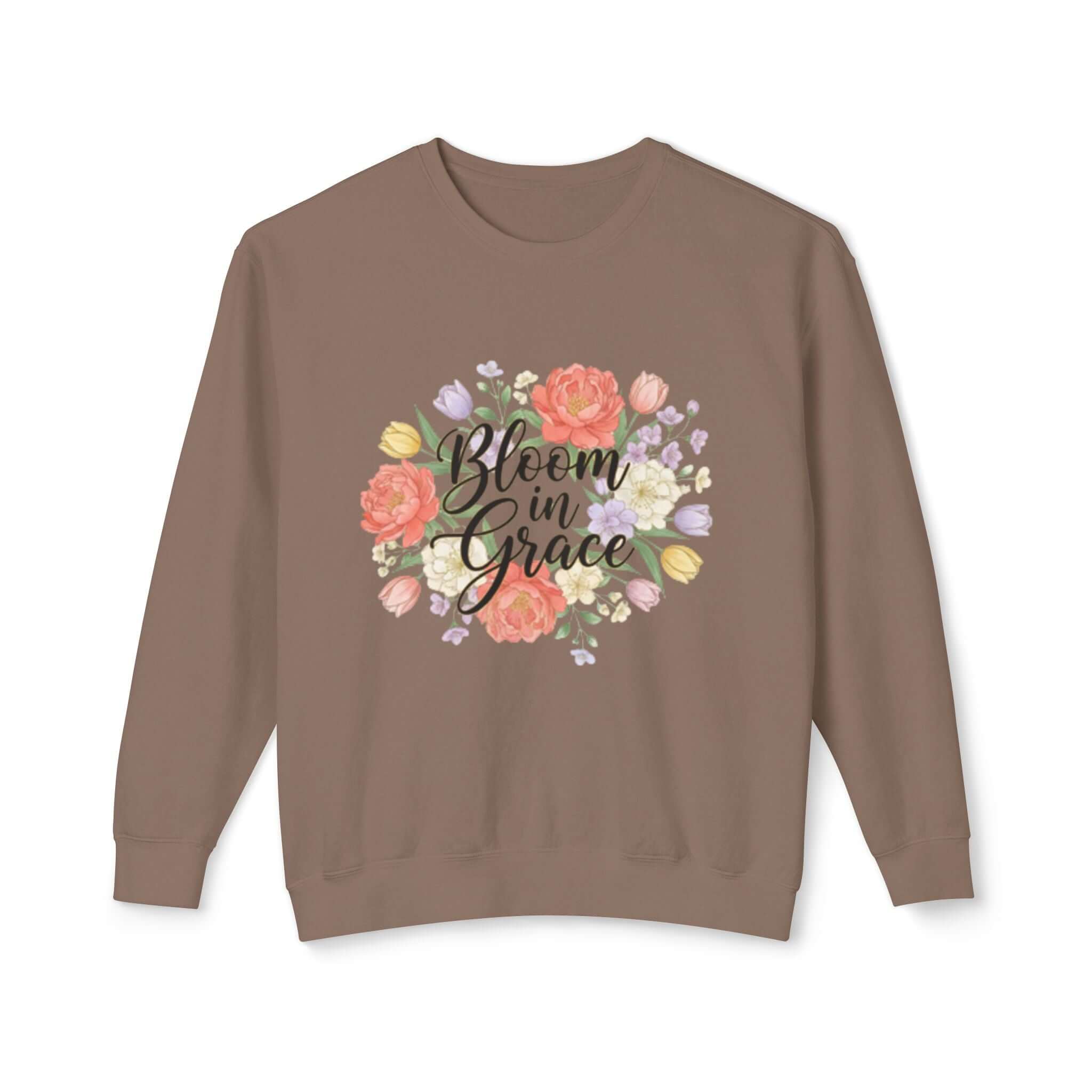 Christian sweatshirt brown Floral Inspirational Crewneck