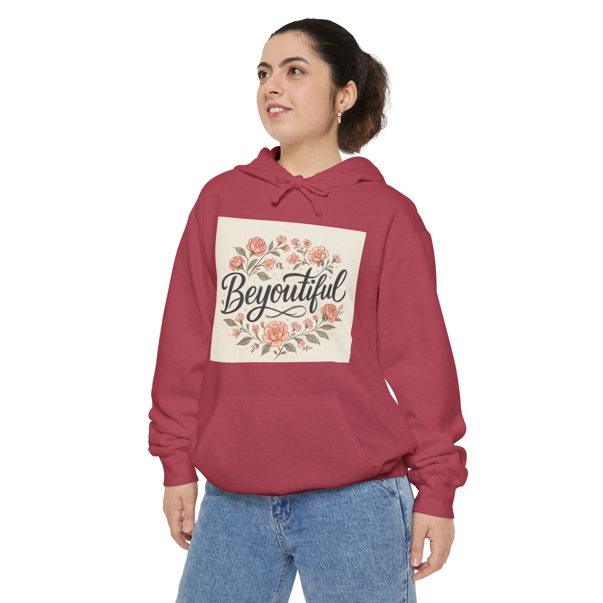 Beyoutiful Floral Hoodie, Comfortable Hoodie, Floral Design red
