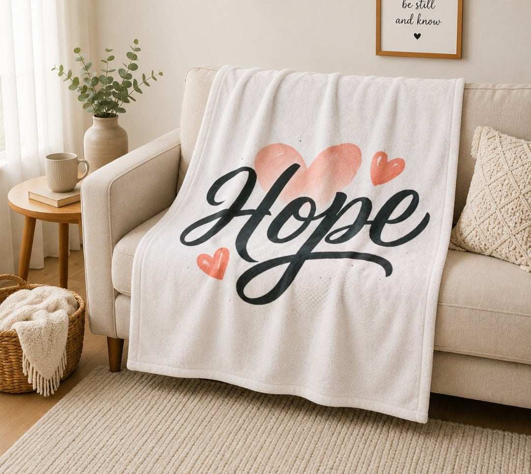 Hope Velveteen Plush Blanket with heart design soft cozy throw