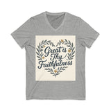 Faithfulness V-Neck Tee, Biblical Quote, Christian Apparel Printify