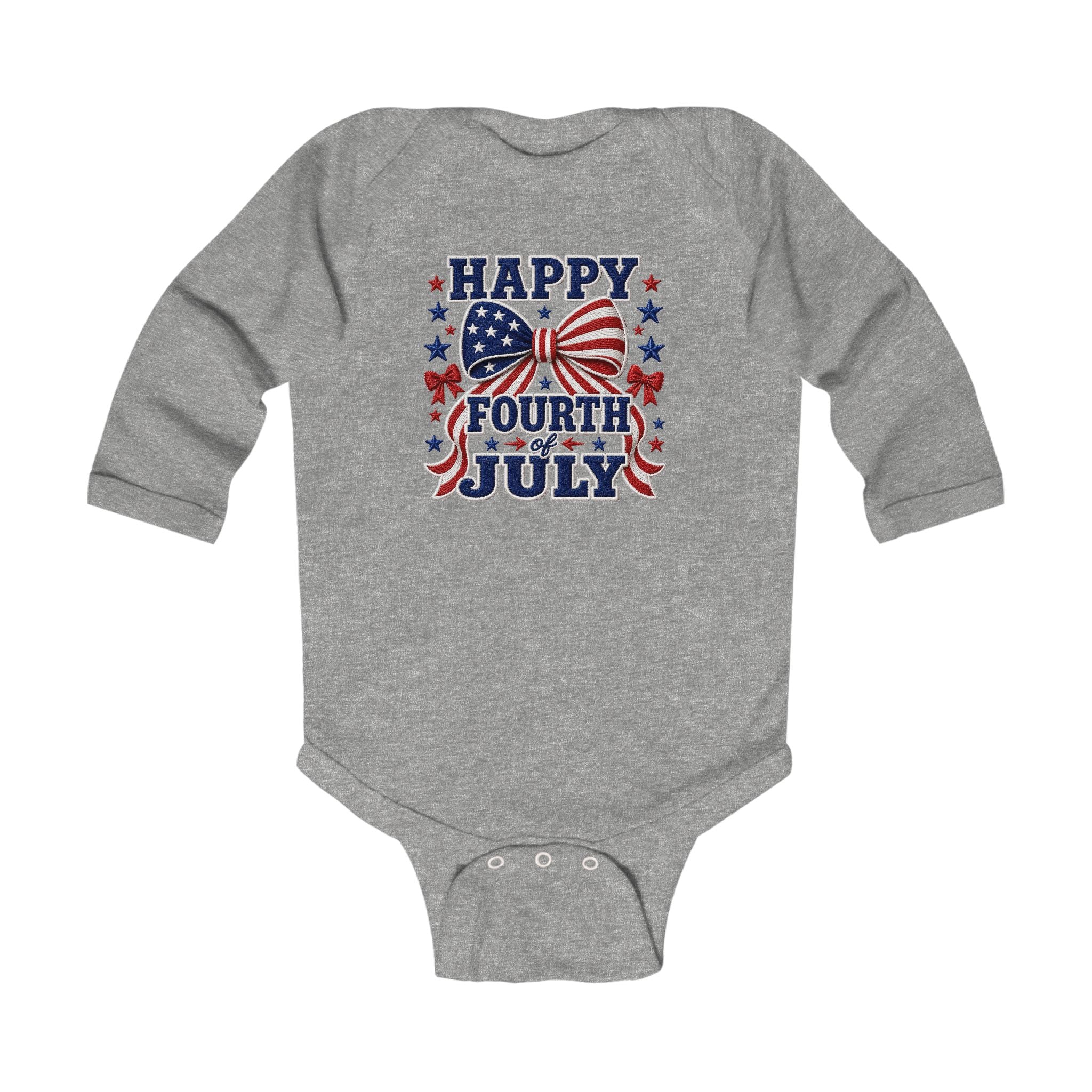 Fourth of July Infant Bodysuit - "Happy Fourth of July" Patriotic Bow Baby Onesie - faithcovenant