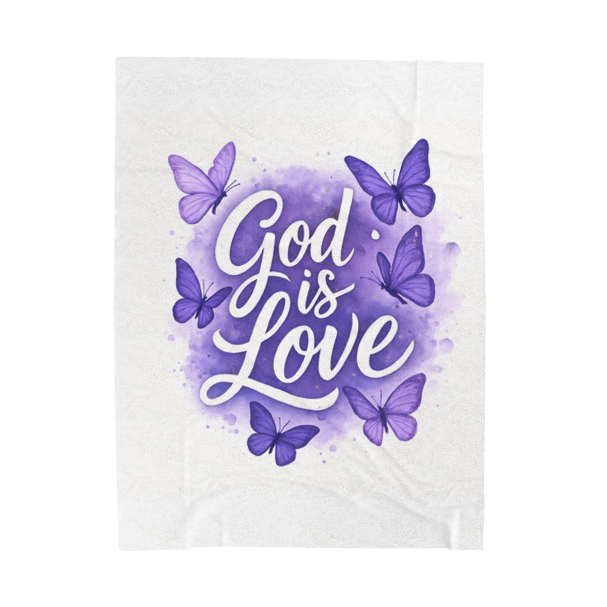 God is Love Velveteen Plush Blanket,  Butterfly Design, Purple Blanket