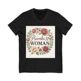 Proverbs 31 Woman V-Neck Tee, Floral Tee, Scripture Shirt Printify