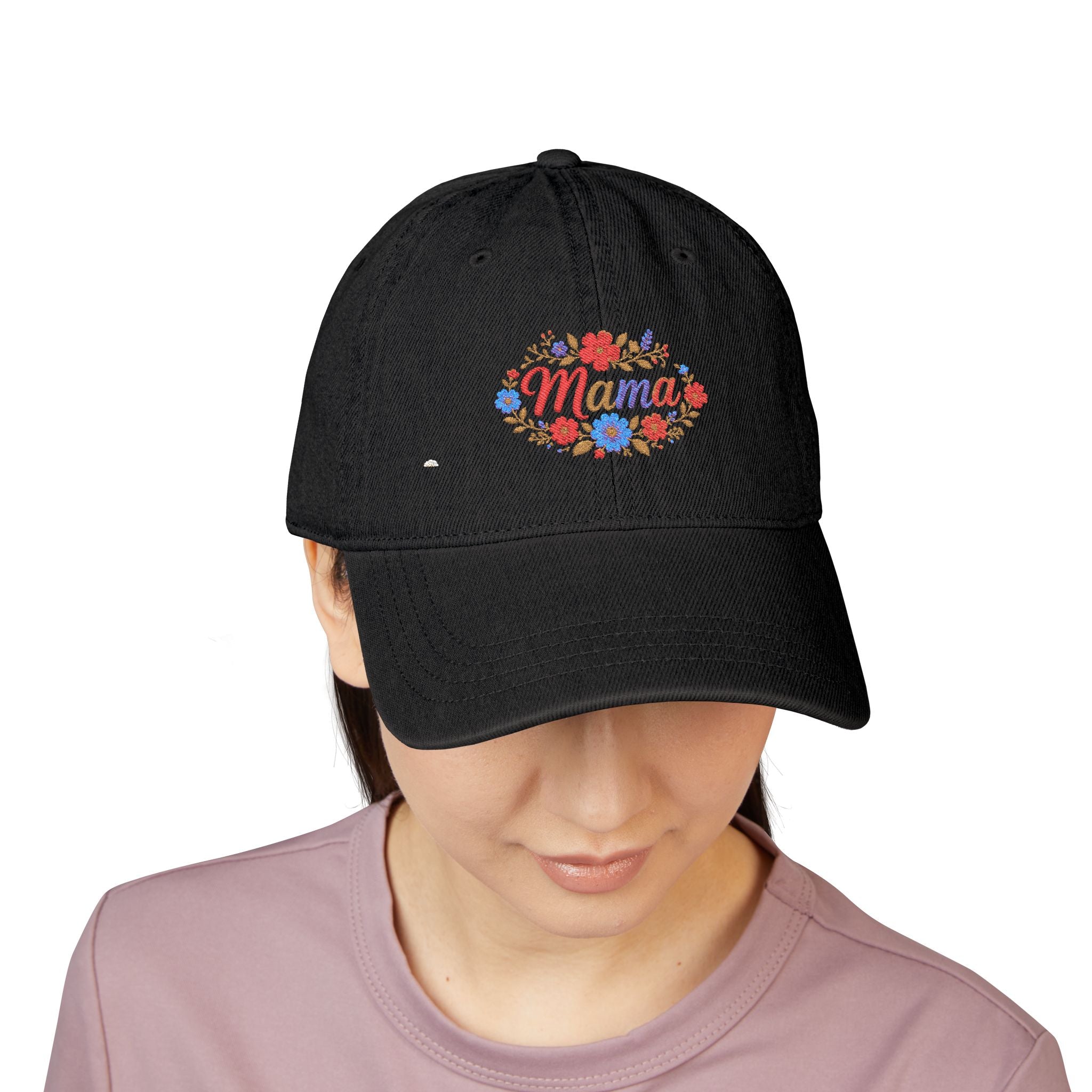 Mama Floral Embroidered Denim Hat — Cute Mom Baseball Cap, Mother’s Day Gift