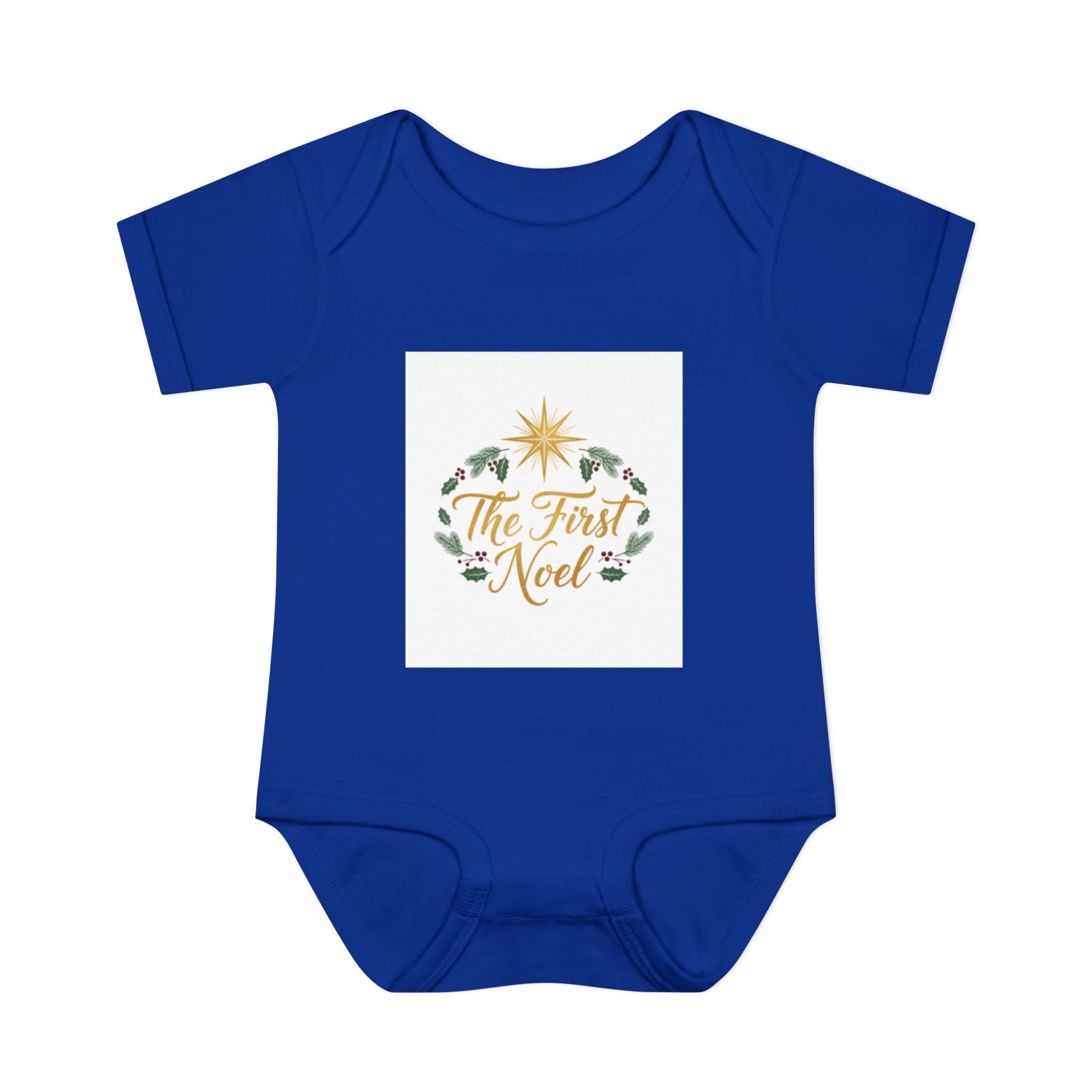 Infant Bodysuit blue  "The First Noel" Christmas Baby Onesie