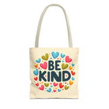 "Be Kind" Tote Bag - Colorful Heart Design, Motivational Accessory