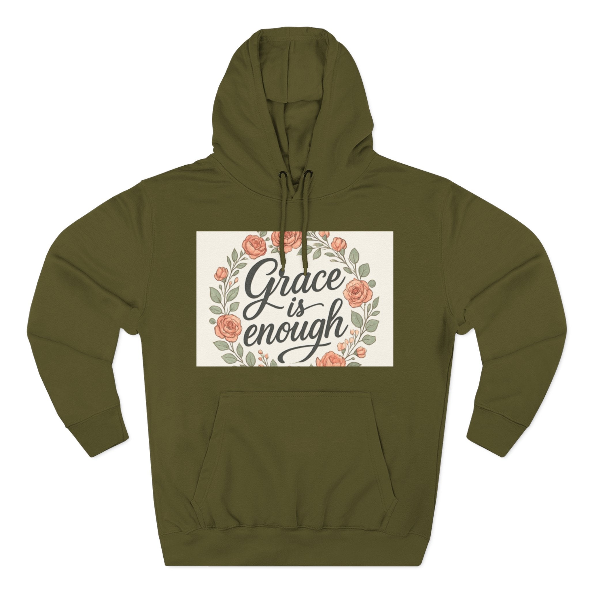christian gifts Grace is Enough Floral Hoodie olive