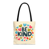 "Be Kind" Tote Bag - Colorful Heart Design, Motivational Accessory