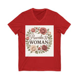Proverbs 31 Woman V-Neck Tee, Floral Tee, Scripture Shirt Printify
