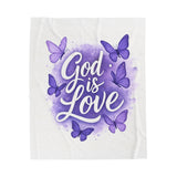 God is Love Velveteen Plush Blanket,  Butterfly Design, Purple Blanket
