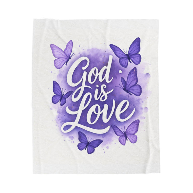 God is Love Velveteen Plush Blanket,  Butterfly Design, Purple Blanket