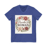 Proverbs 31 Woman V-Neck Tee, Floral Tee, Scripture Shirt Printify