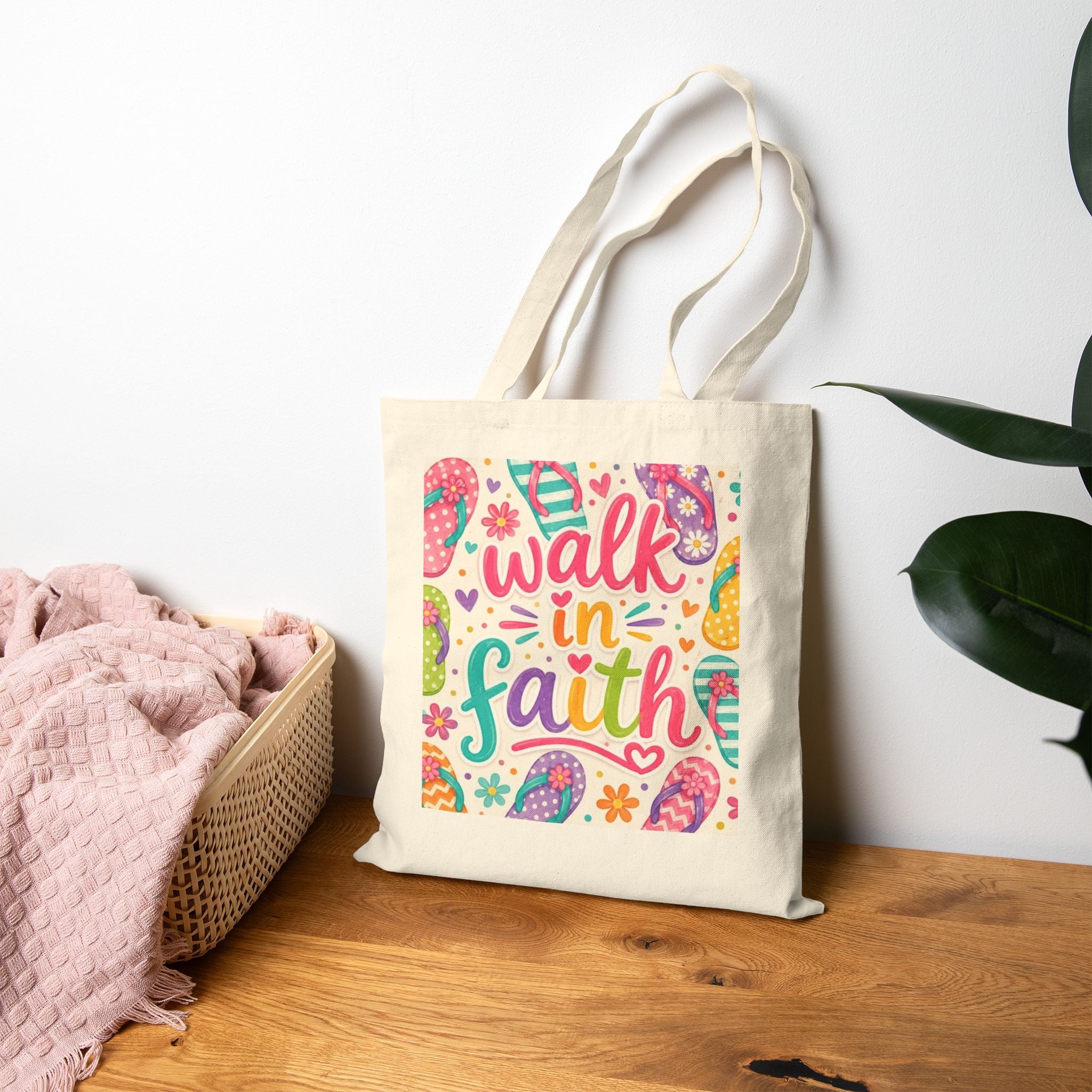 Walk In Faith Summer Beach Tote — Cotton Canvas Faith Tote Bag