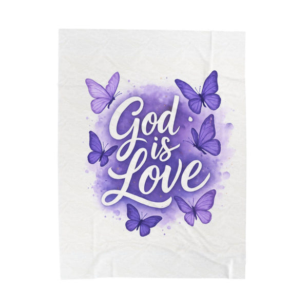 God is Love Velveteen Plush Blanket,  Butterfly Design, Purple Blanket