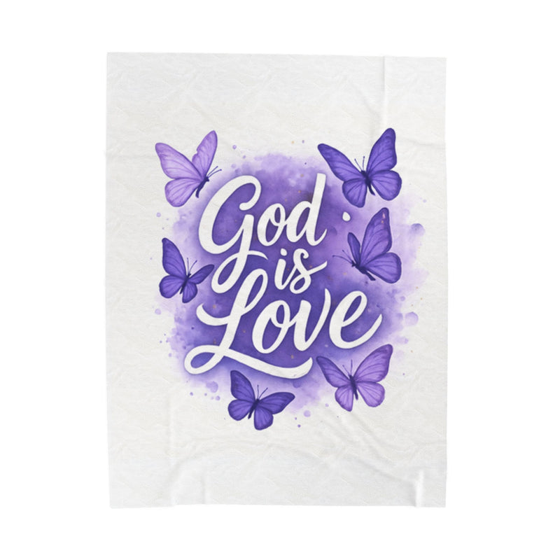 God is Love Velveteen Plush Blanket,  Butterfly Design, Purple Blanket