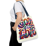 God is Love Colorful Tote Bag, Christian Tote, Faith Tote