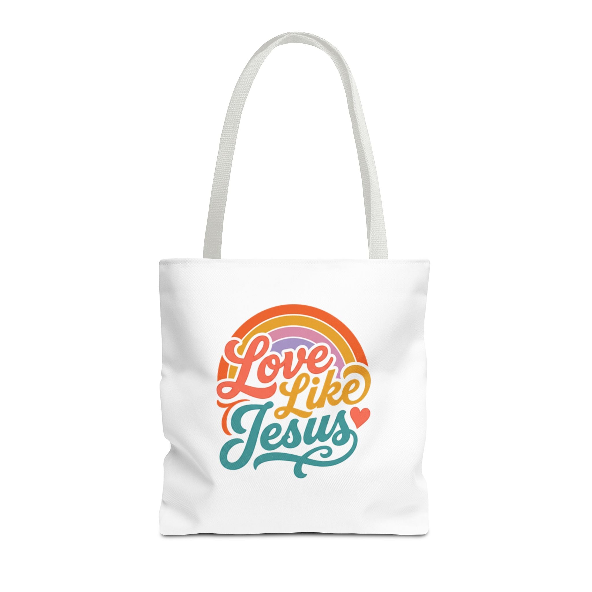 Love Like Jesus Tote Bag — Retro Rainbow Christian Canvas Tote