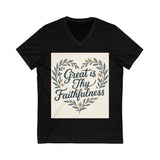 Faithfulness V-Neck Tee, Biblical Quote, Christian Apparel
