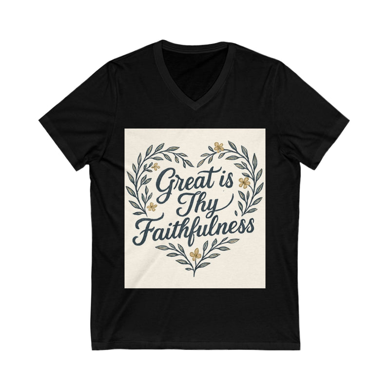 Faithfulness V-Neck Tee, Biblical Quote, Christian Apparel