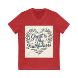 Faithfulness V-Neck Tee, Biblical Quote, Christian Apparel