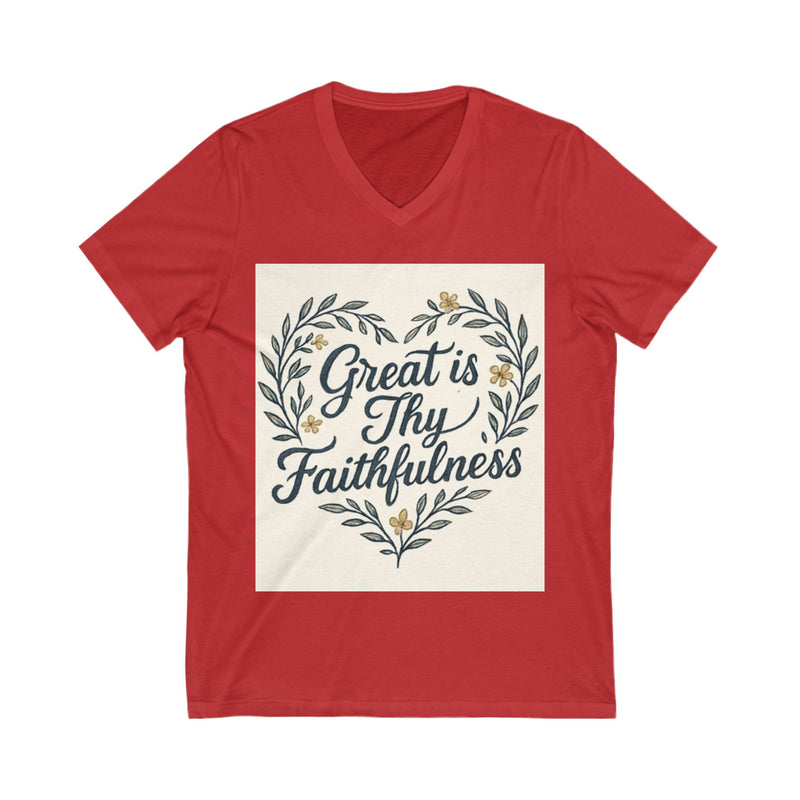 Faithfulness V-Neck Tee, Biblical Quote, Christian Apparel