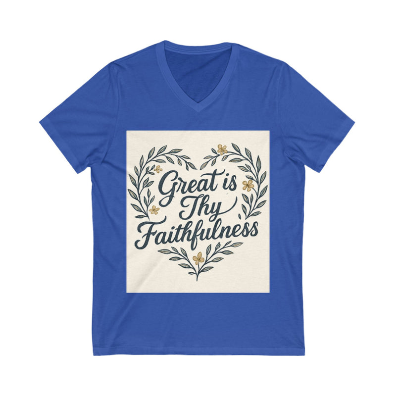 Faithfulness V-Neck Tee, Biblical Quote, Christian Apparel