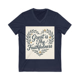 Faithfulness V-Neck Tee, Biblical Quote, Christian Apparel