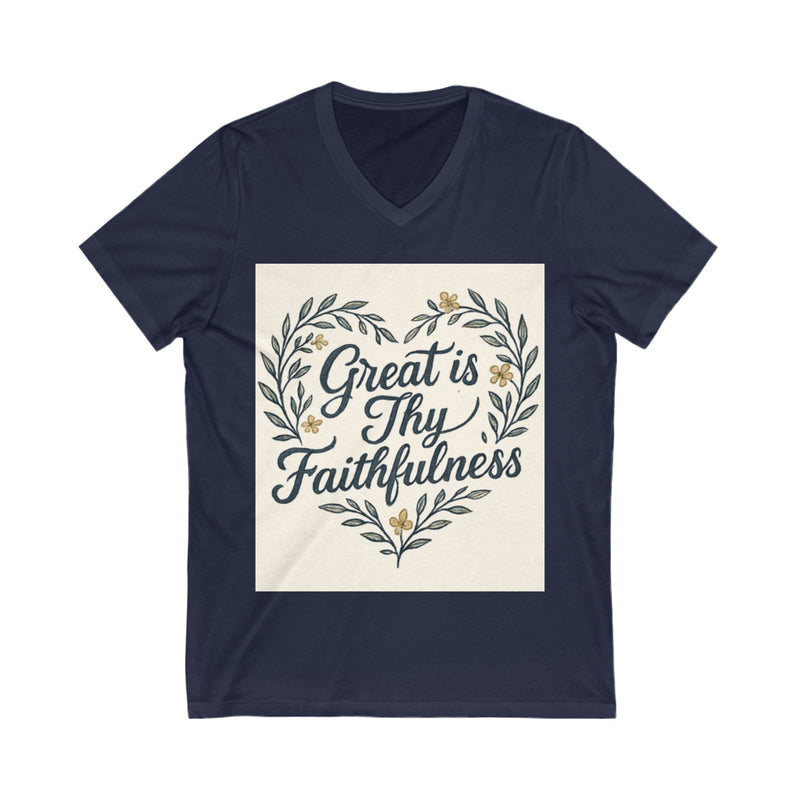 Faithfulness V-Neck Tee, Biblical Quote, Christian Apparel