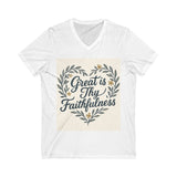Faithfulness V-Neck Tee, Biblical Quote, Christian Apparel