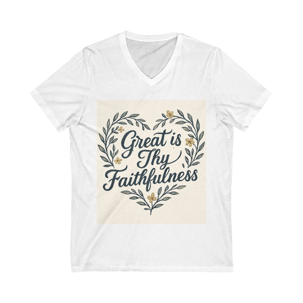 Faithfulness V-Neck Tee, Biblical Quote, Christian Apparel