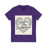 Faithfulness V-Neck Tee, Biblical Quote, Christian Apparel
