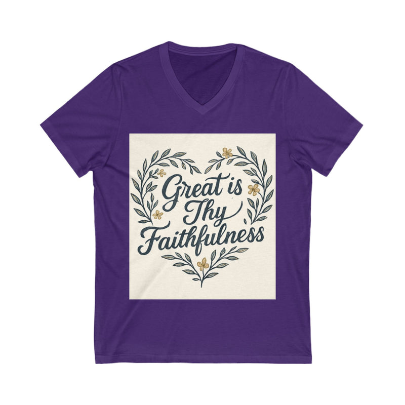 Faithfulness V-Neck Tee, Biblical Quote, Christian Apparel