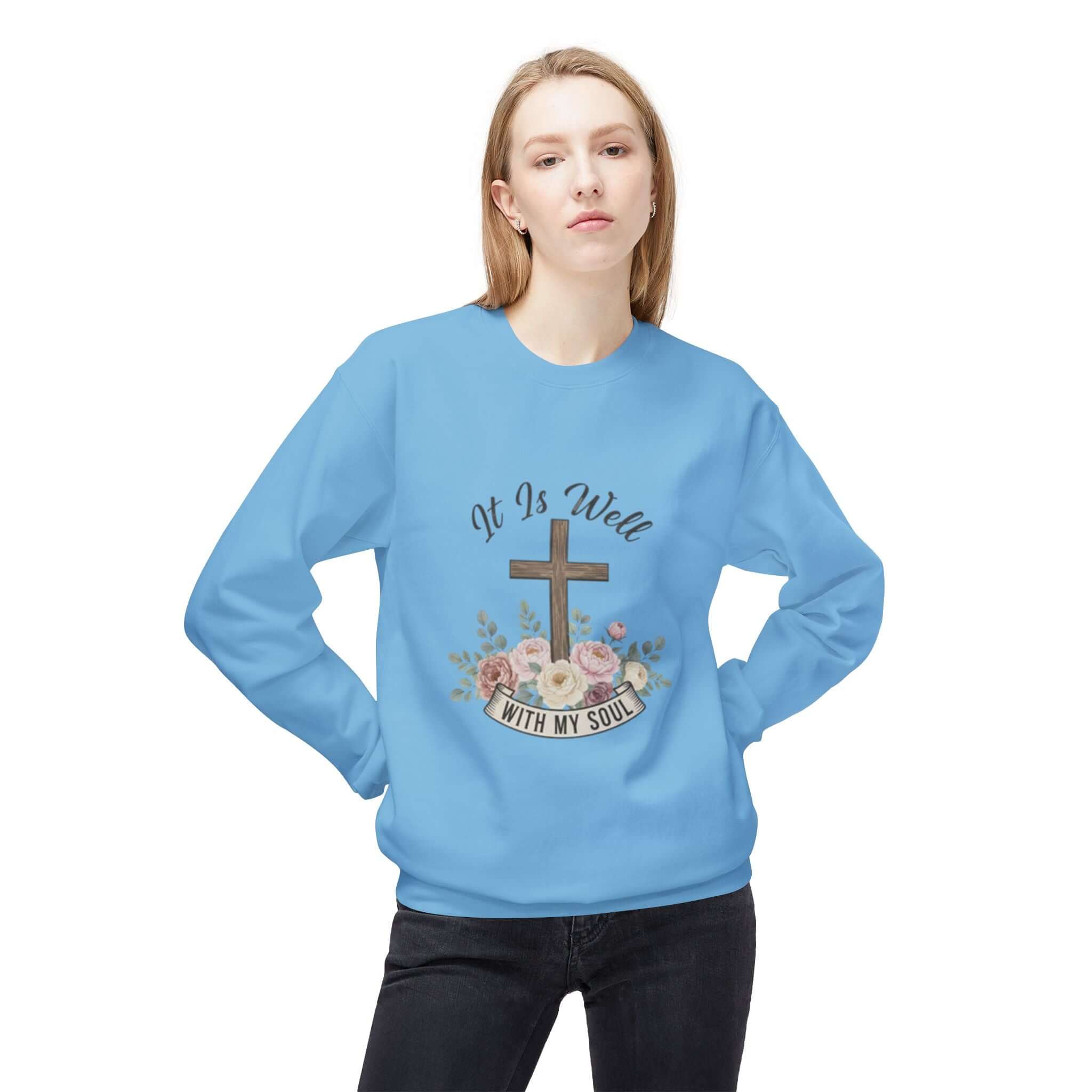 christian sweatshirt blue  Easter Christian Crewneck